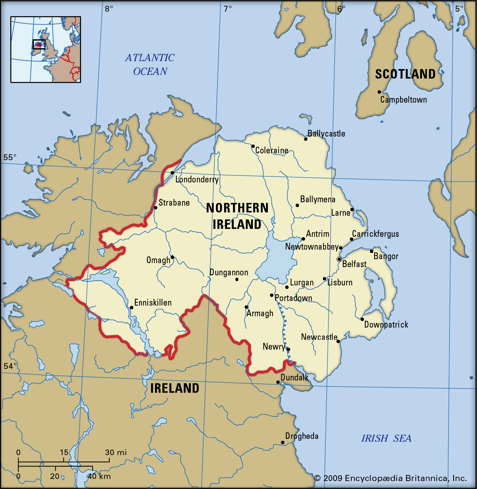 Northern Ireland | History, Population, Flag, Map, Capital with regard to Map of Northern Ireland Border