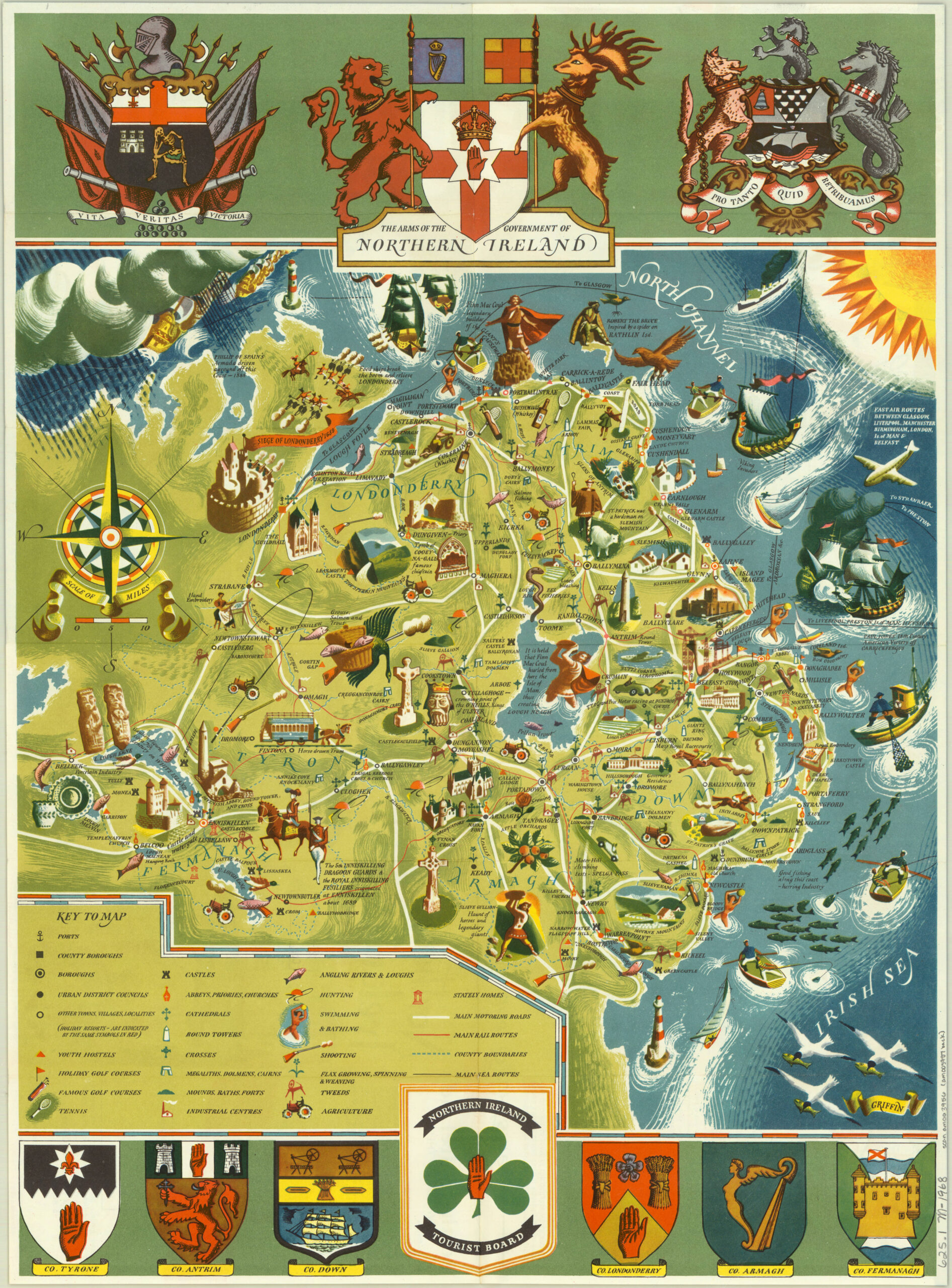 Northern Ireland Map Folder / Rowel Friers ; Tourist Information within Tourist Map Of Northern Ireland