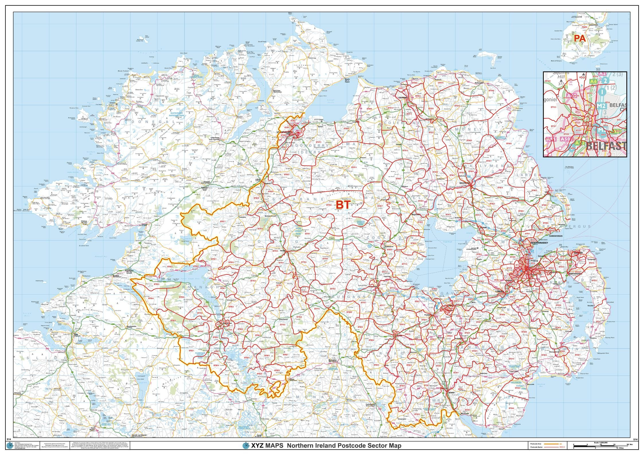Northern Ireland Postcode Sector Wall Map (S14) Map pertaining to Free Printable Postcode Map Of Northern Ireland