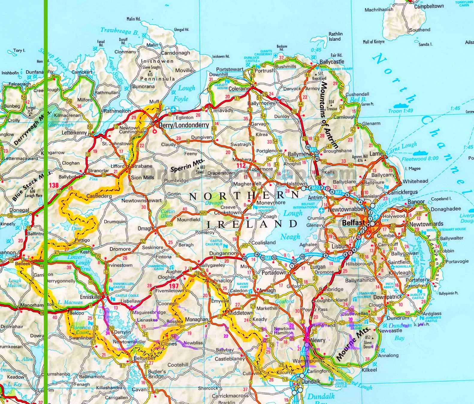 Northern Ireland Road Map - Ontheworldmap regarding Driving Map Of Northern Ireland