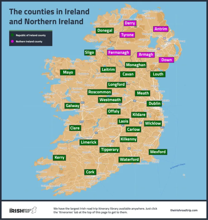 Map of Ireland and Northern Ireland