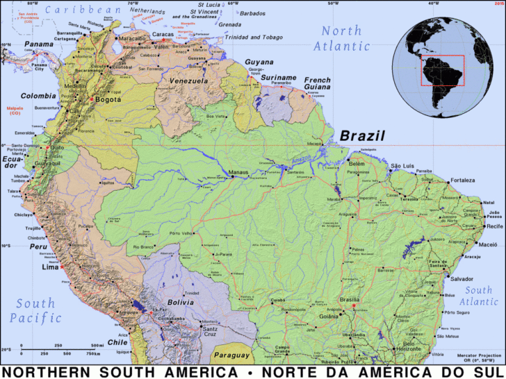 Map of North and South America with Cities