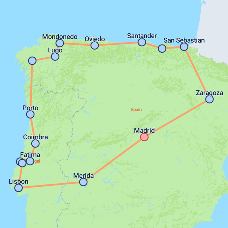 Map of Portugal and Northern Spain Map of Portugal and Northern Spain