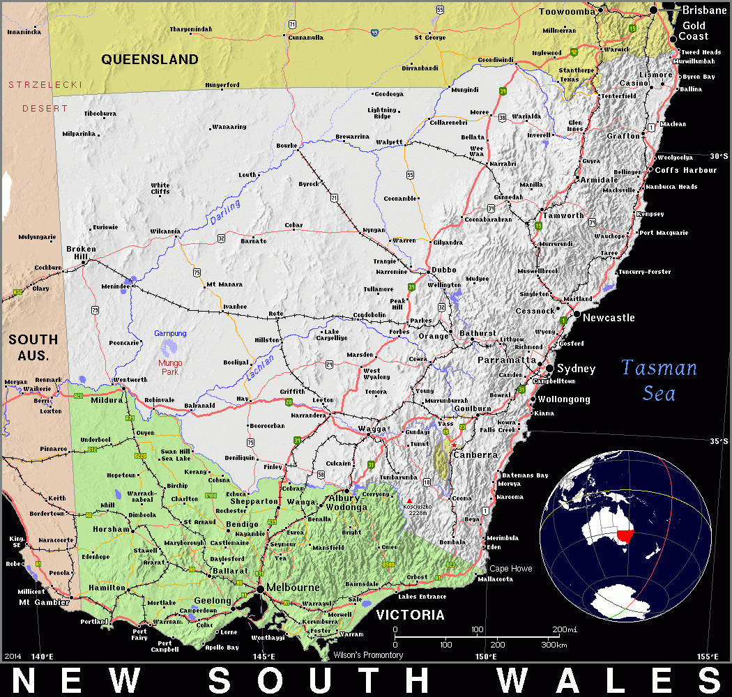 Nsw · New South Wales · Public Domain Mapspat, The Free, Open with Printable Map Of Nsw Area