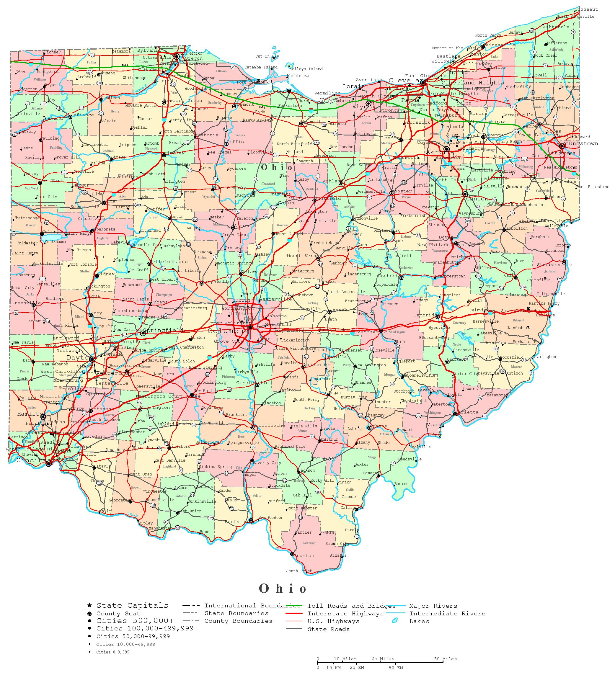 Ohio Printable Map within Free Printable Map Of Ohio With Cities