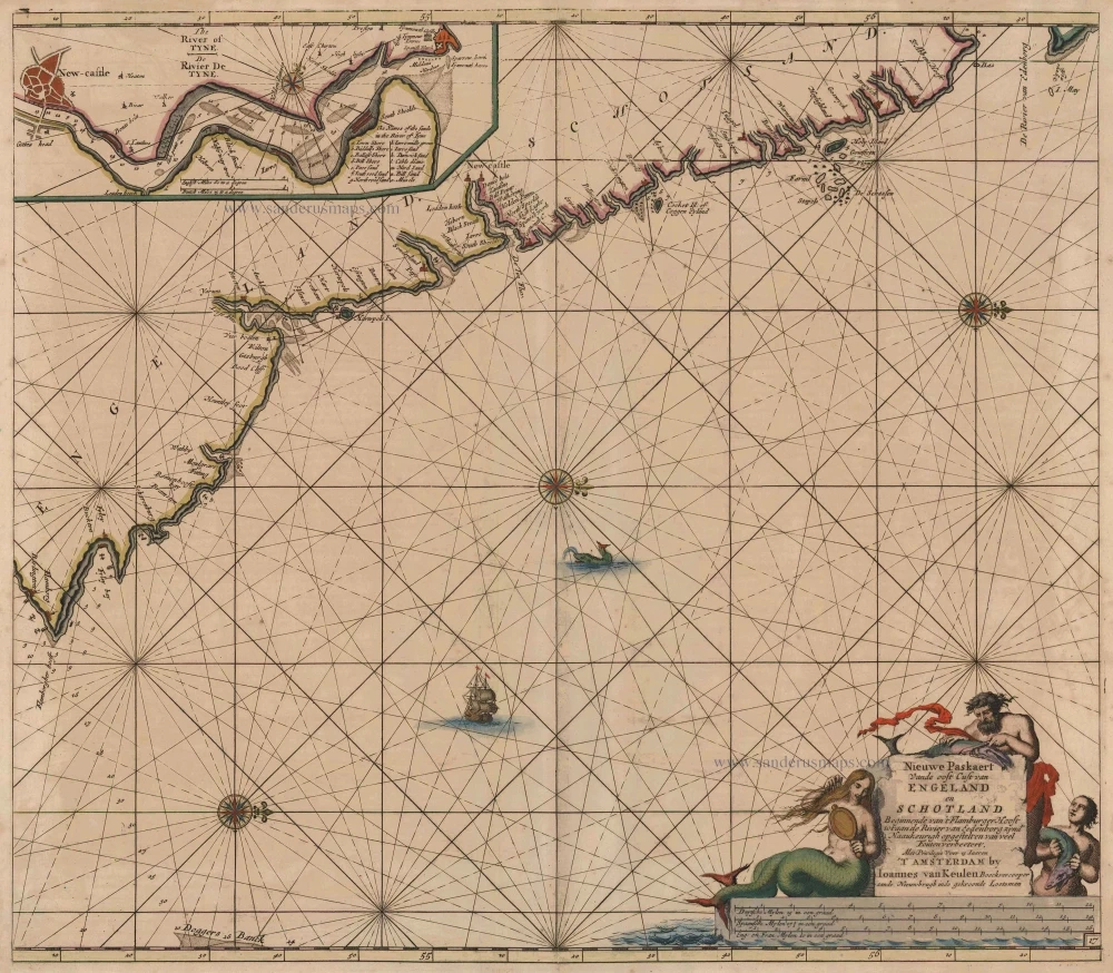 Old, Antique Map Of East Coast Of England &amp;amp; Scotlandvan Keulen with regard to Map Of East Coast Of England And Scotland