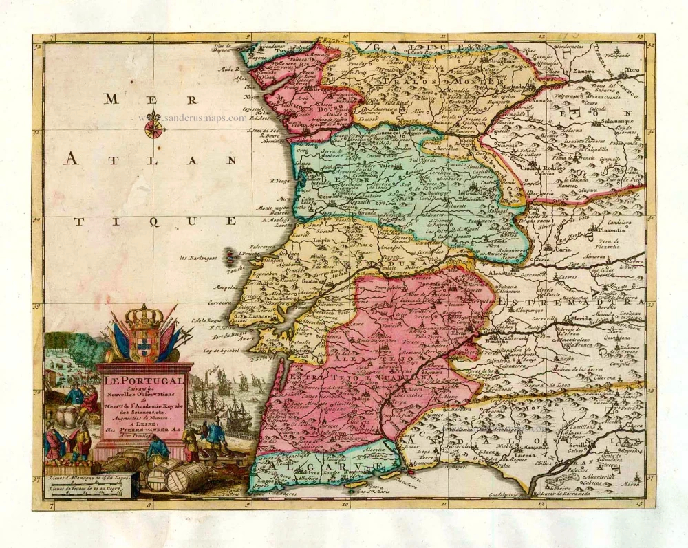 Old Antique Map Of Portugal,Pieter Van Der Aa. | Sanderus for Maps of Portugal and Spain