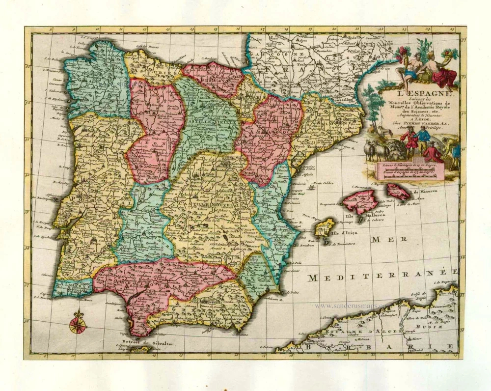 Old Antique Map Of Spain &amp;amp; Portugalpieter Van Der Aa intended for Old Map of Spain and Portugal