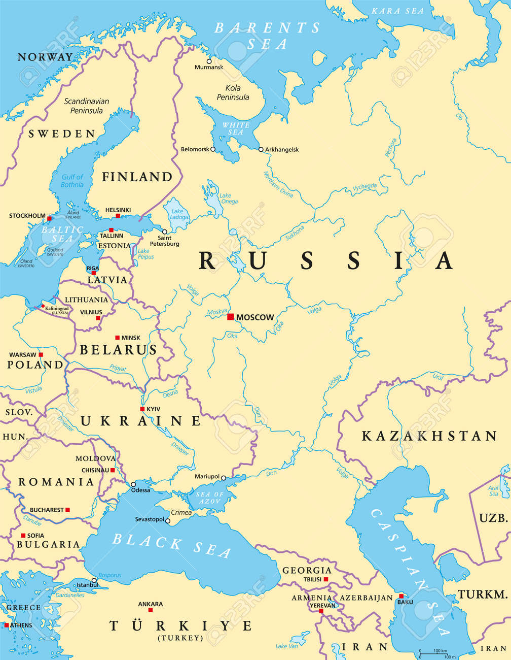 Osteuropa Und Westasien, Politische Karte, Mit Hauptstädten within Map Of West Asia And Europe