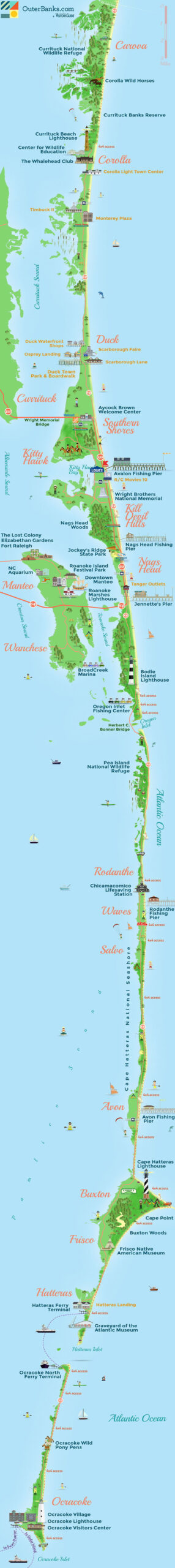 Outer Banks Map - Outerbanks in Outer Banks Nc Map Printable