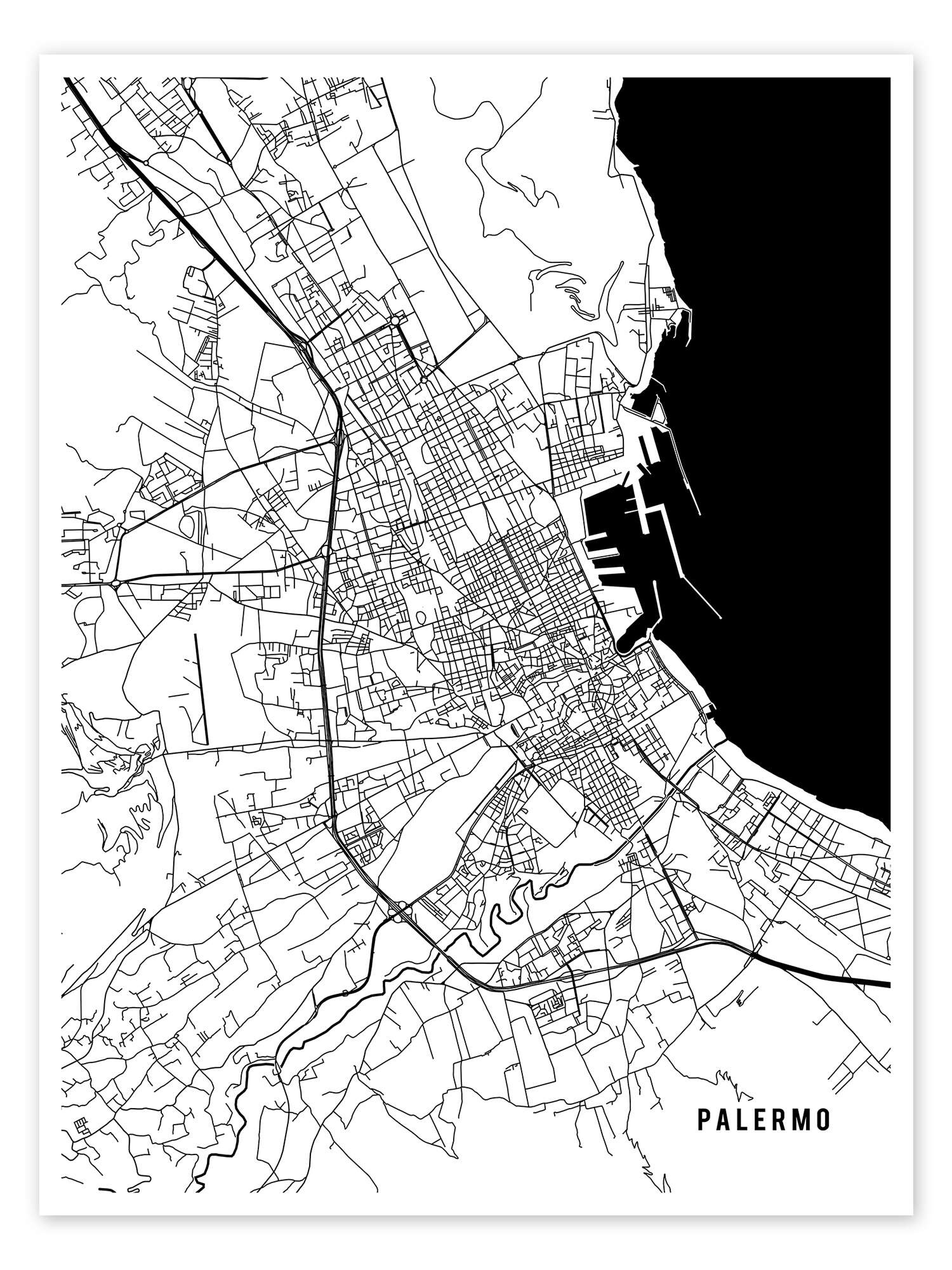 Palermo Italy Map Printmain Street Maps | Posterlounge throughout City Map of Palermo Italy