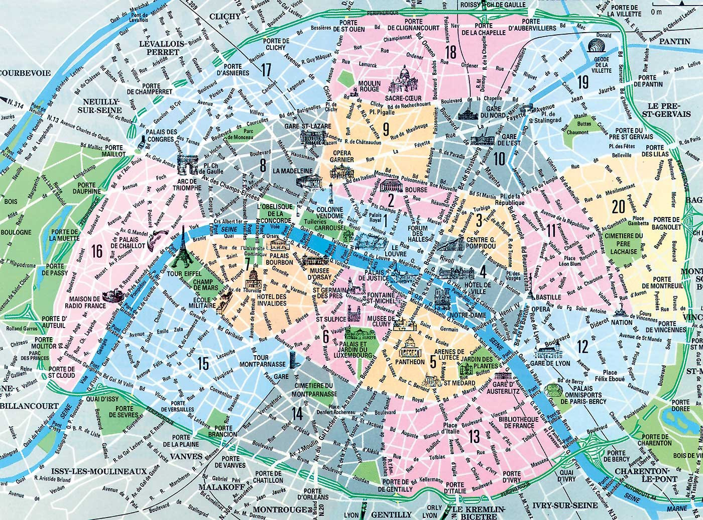 Paris Arrondissements Map | Interactive Guide To Paris with Printable Tourist Map of Paris France