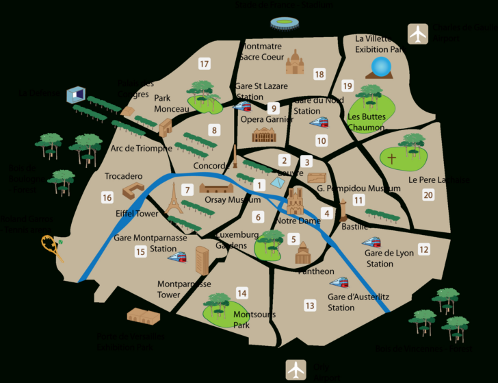 Printable Tourist Map of Paris France