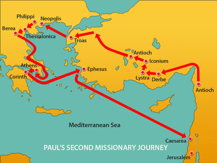 Printable Map of Paul’s Second Missionary Journey