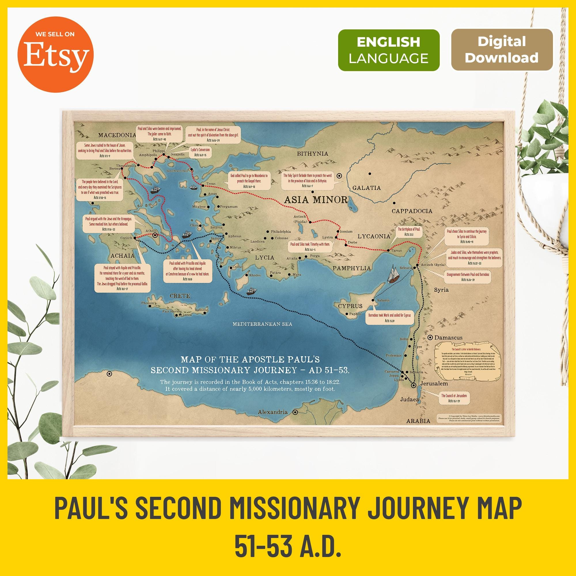 Paul&amp;#039;S Second Missionary Journey Map: Bible Study Decor (Digital throughout Paul&amp;#039;S Second Missionary Journey Map Printable