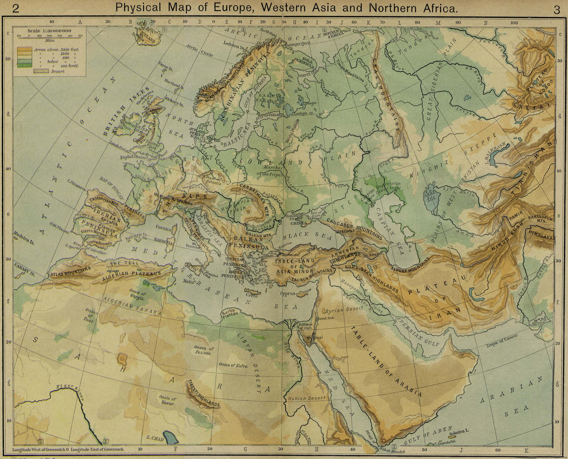 Physical Map Of Europe, Western Asia And Northern Africa throughout Map Of Europe Asia And Northern Africa