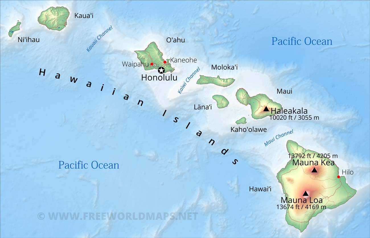 Physical Map Of Hawaii intended for Free Printable Map Of Hawaiian Islands