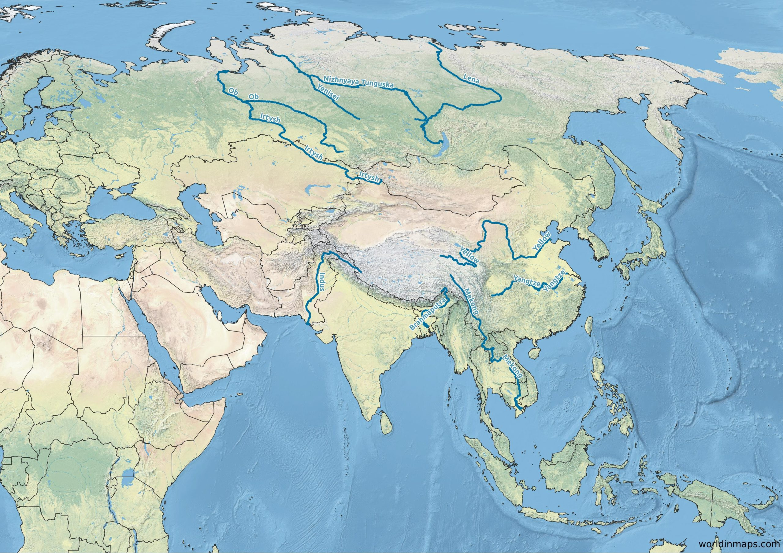 Physical Maps Of Asia - World In Maps in Map Of Europe And Asia Rivers