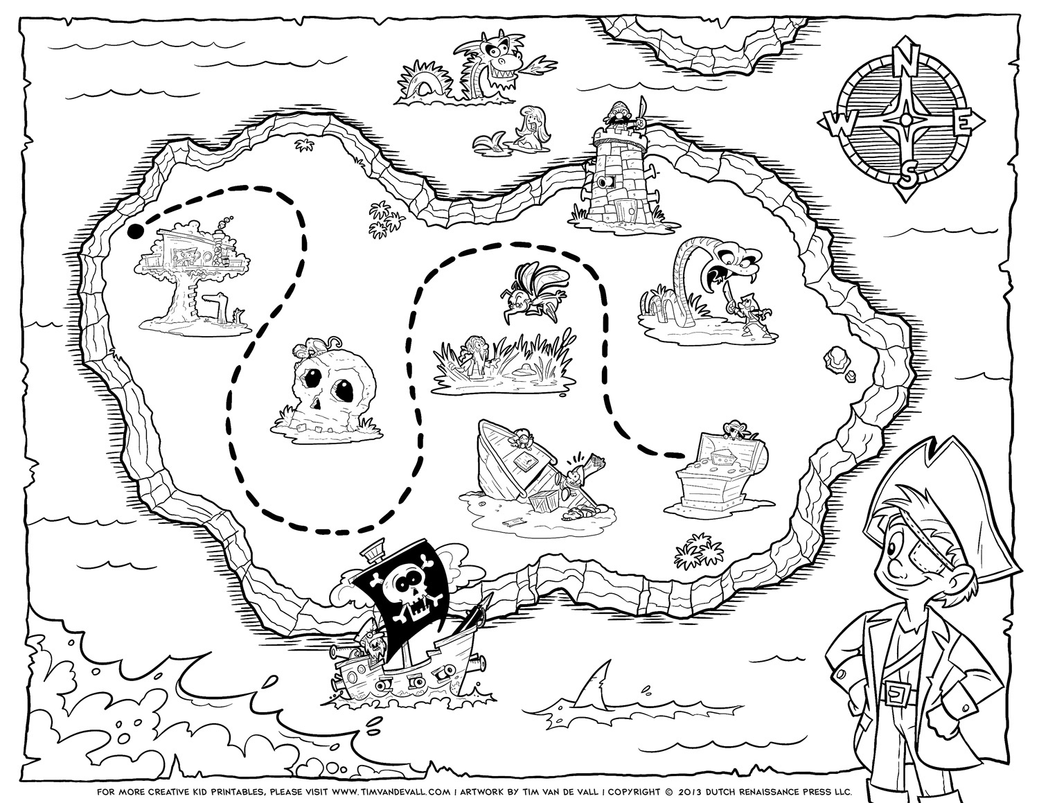 Pirate-Treasure-Map-Coloring-Page - Tim&amp;#039;S Printables inside Free Printable Treasure Map Coloring Page