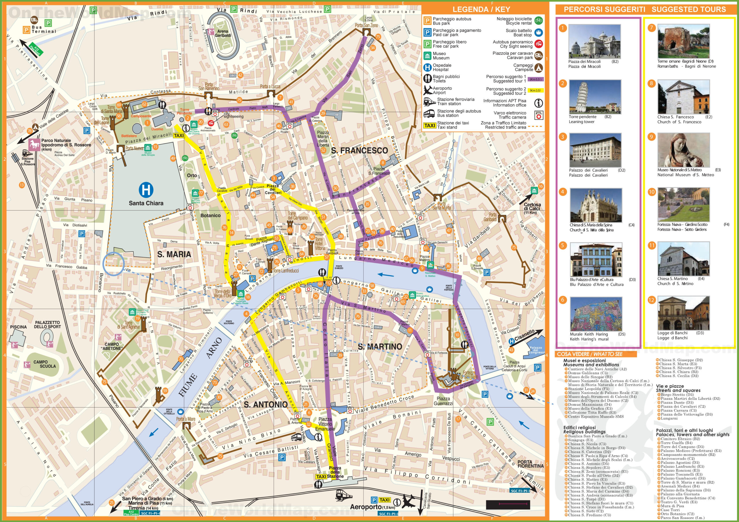 Pisa Tourist Attractions Map - Ontheworldmap intended for City Map of Pisa Italy