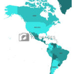 Political Map Of Americas In Four Shades Of Turquoise Blue On Pertaining To Simple Map Of North And South America