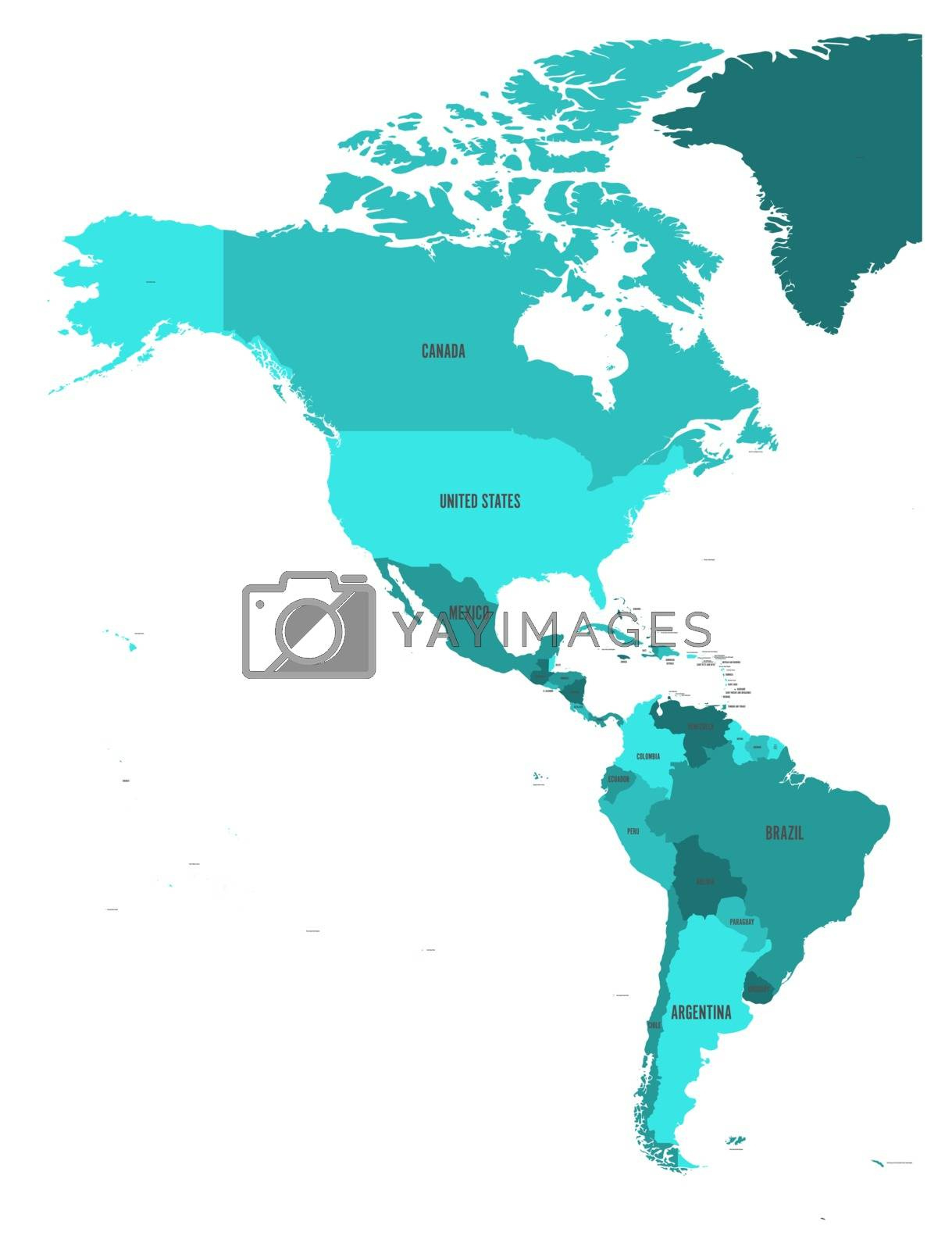 Political Map Of Americas In Four Shades Of Turquoise Blue On pertaining to Simple Map Of North And South America