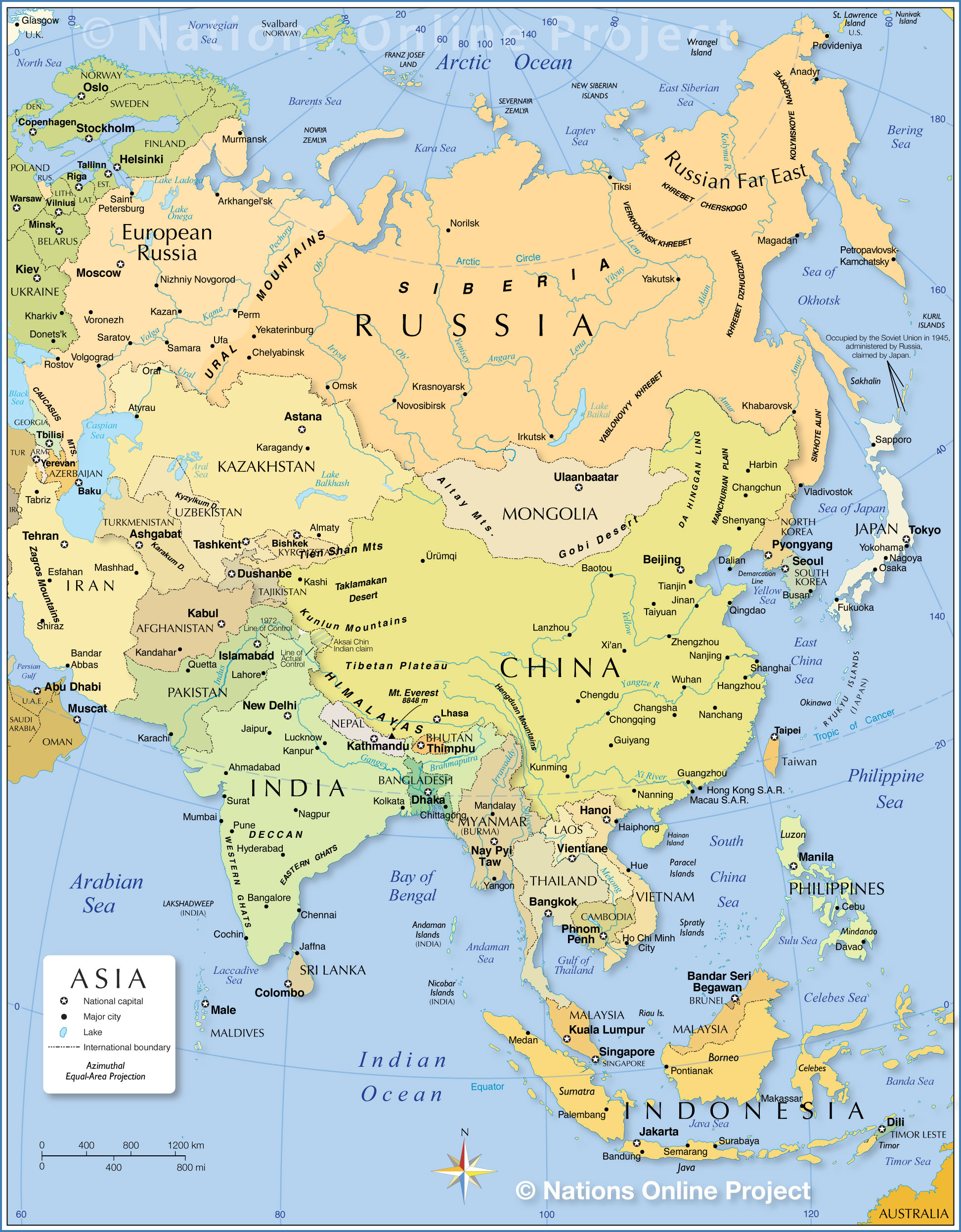 Political Map Of Asia - Nations Online Project inside Map Of Asia And Europe