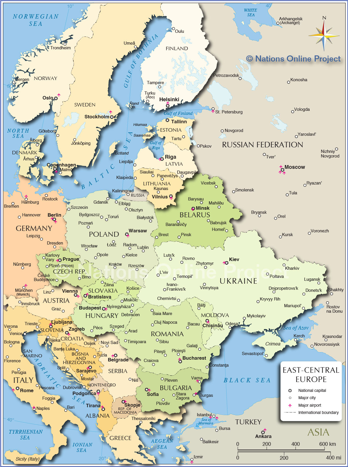 Political Map Of Central And Eastern Europe - Nations Online Project in Map of Europe Russia and Central Asia