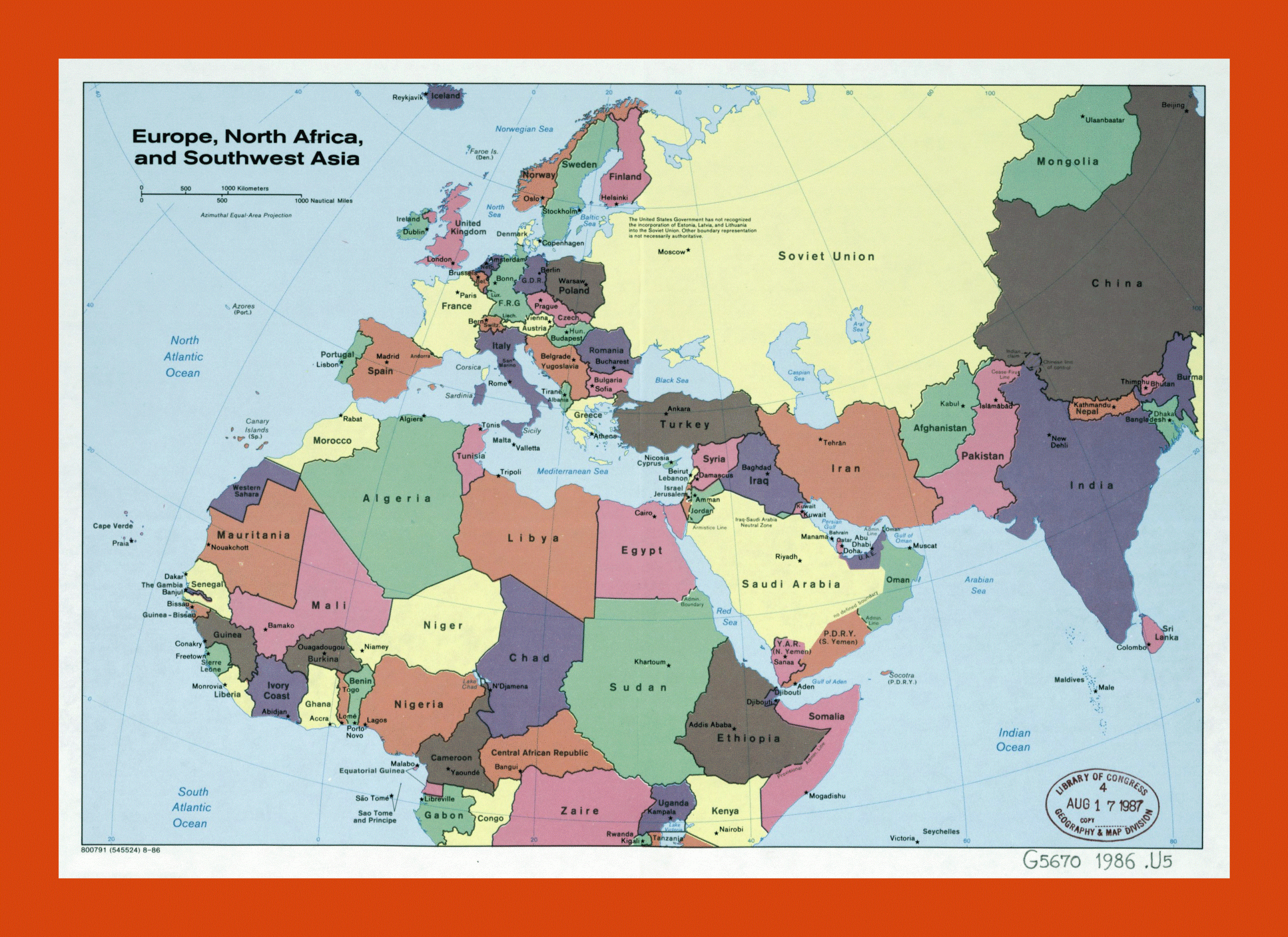 Political Map Of Europe, North Africa And Southwest Asia - 1986 intended for Map of Europe Asia and Africa