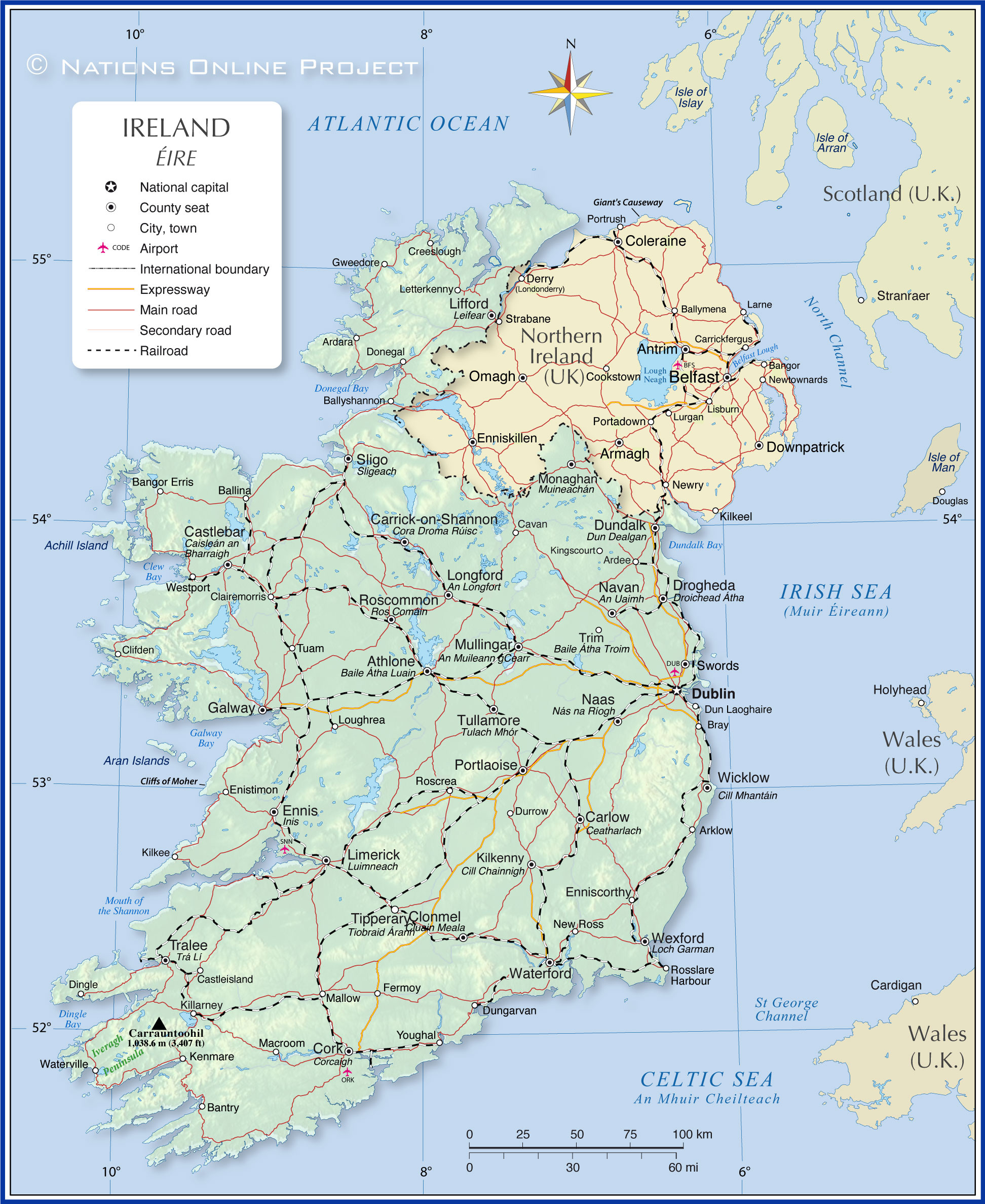 Political Map Of Ireland - Nations Online Project throughout Republic of Ireland Vs Northern Ireland Map