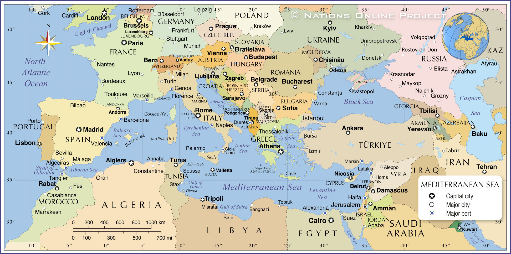Political Map Of Mediterranean Sea - Nations Online Project intended for Printable Map Of Mediterranean Islands With Names