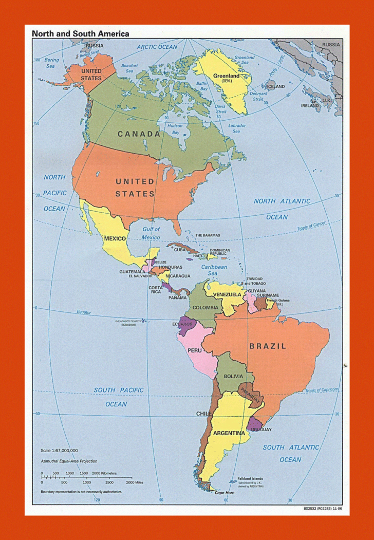 North and South America Map Hd