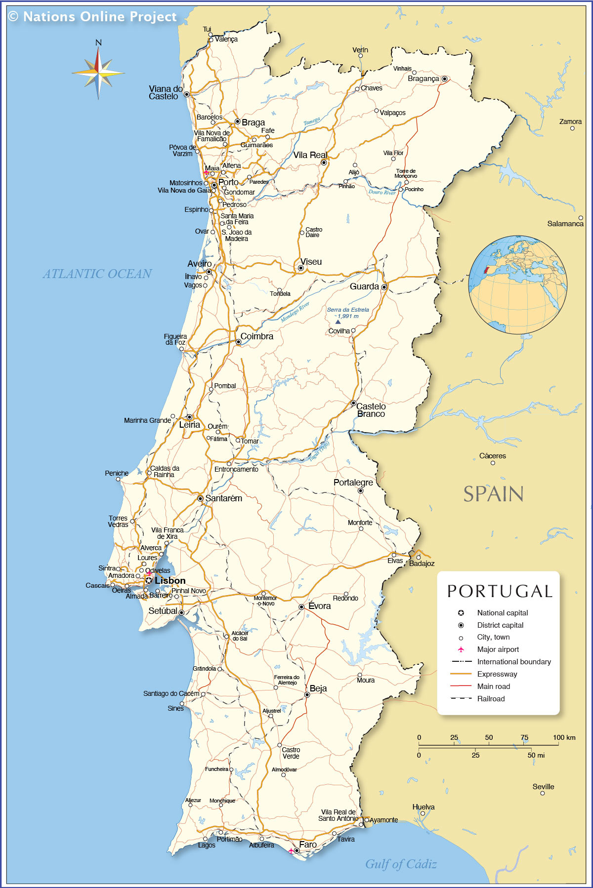 political map of portugal nations online project pertaining to map of portugal and spain border Political Map Of Portugal - Nations Online Project pertaining to Map of Portugal and Spain Border