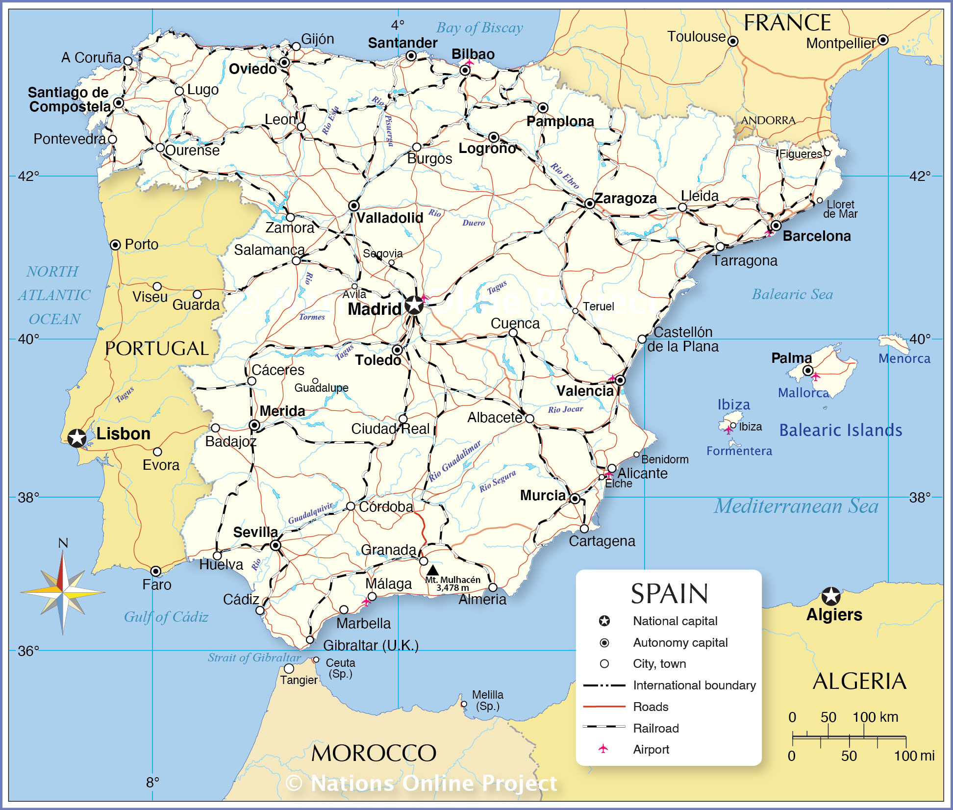Political Map Of Spain - Nations Online Project with Political Map of Spain and Portugal