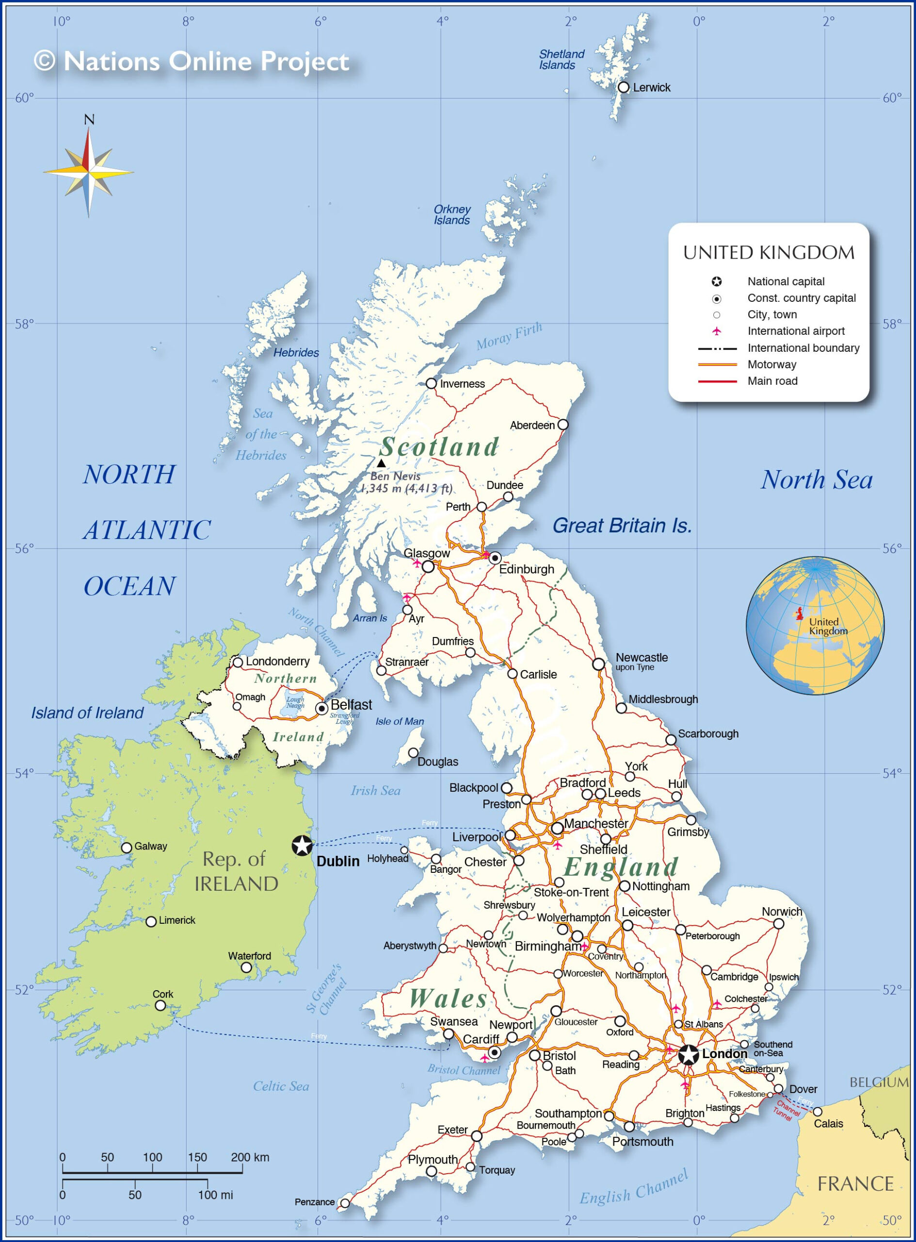 Political Map Of United Kingdom - Nations Online Project for Map of England and Northern Ireland
