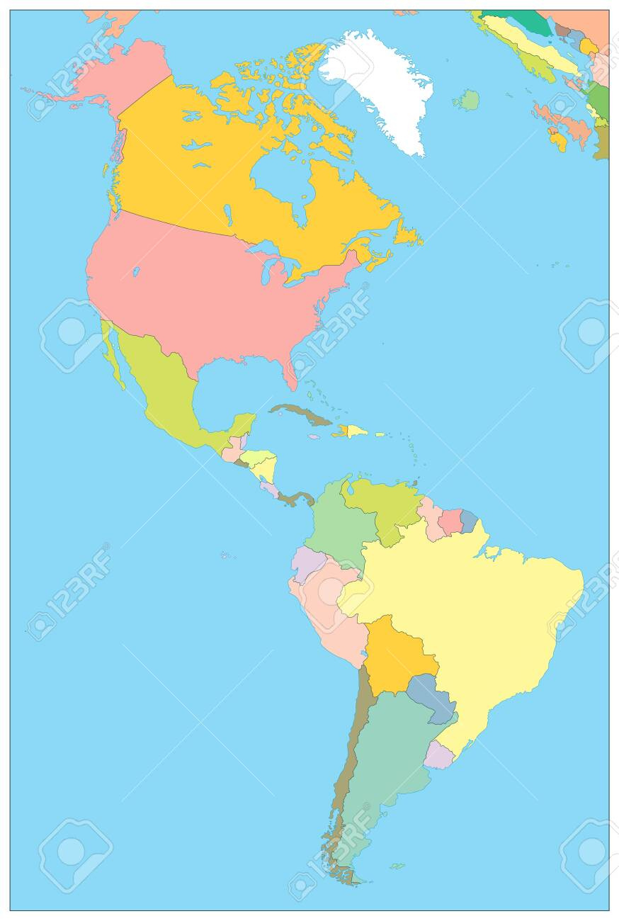 Politische Karte Von Nord- Und Südamerika. Kein Text. Vektor in Map Of South And North America Without Words