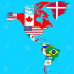 Politische Landkarte Von Nord  Und Südamerika, Mit Landesflaggen Intended For North And South America Map With Flags