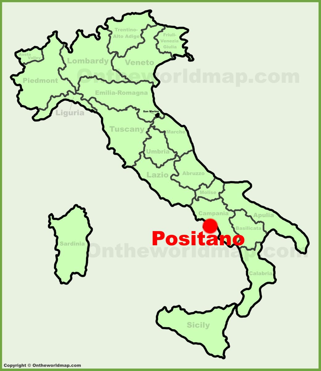 Positano Location On The Italy Map - Ontheworldmap in Positano on Map of Italy