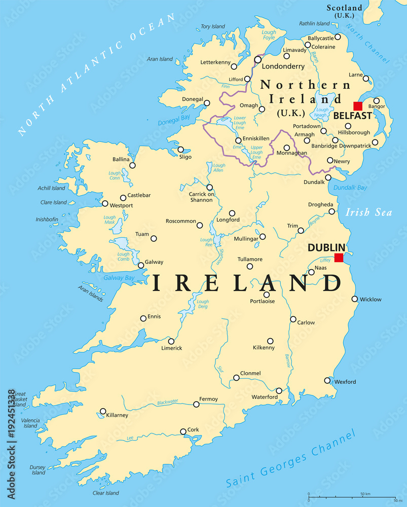 Poster Ireland And Northern Ireland Political Map With Capitals throughout Map Of Northern Ireland With Cities