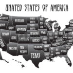 Poster Map Of United States Of America With State Names. Black And In Map Of The United States Printable With State Names