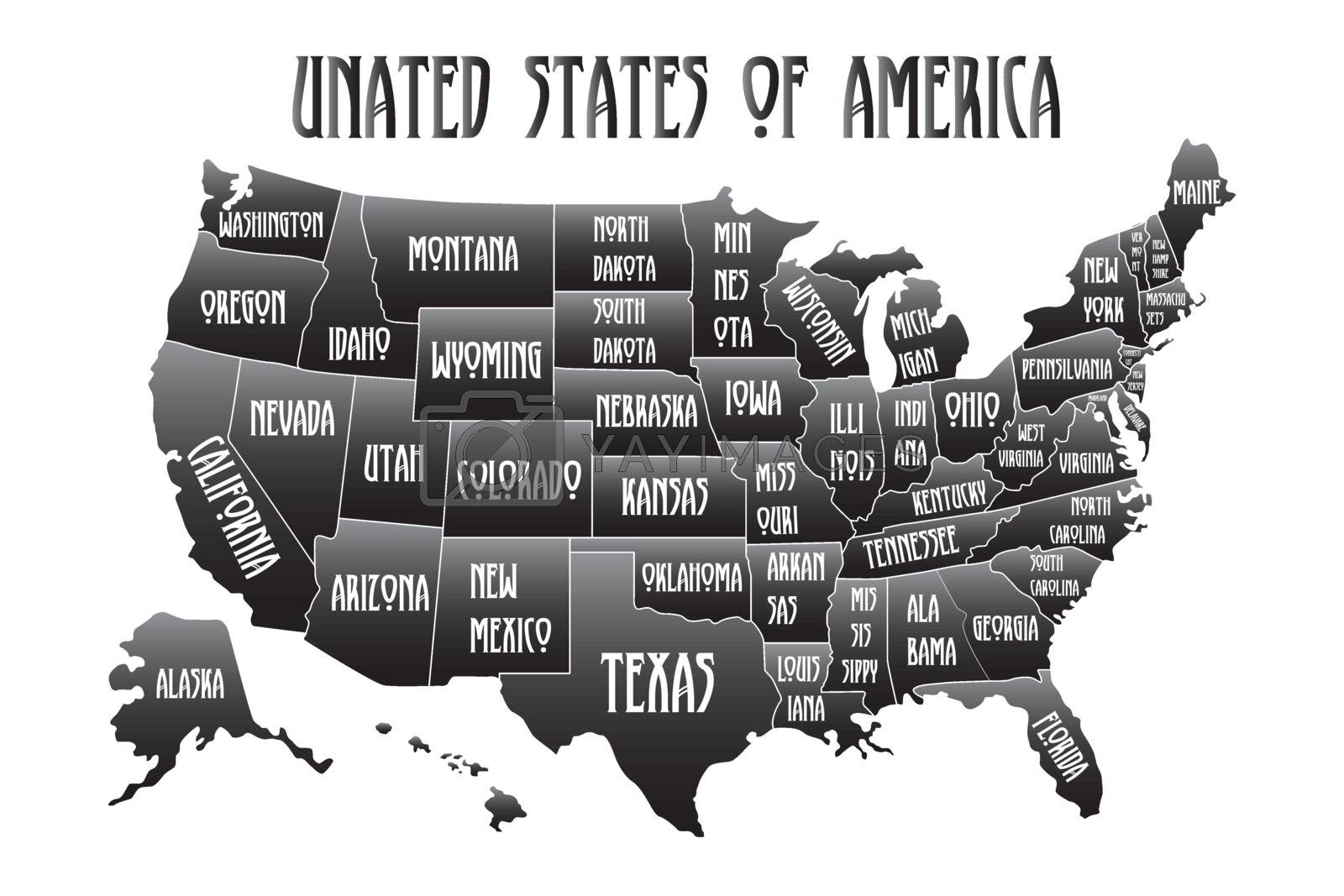 Poster Map Of United States Of America With State Names. Black And in Map of the United States Printable with State Names