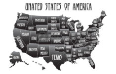Poster Map Of United States Of America With State Names. Black And regarding Printable Black and White US Map