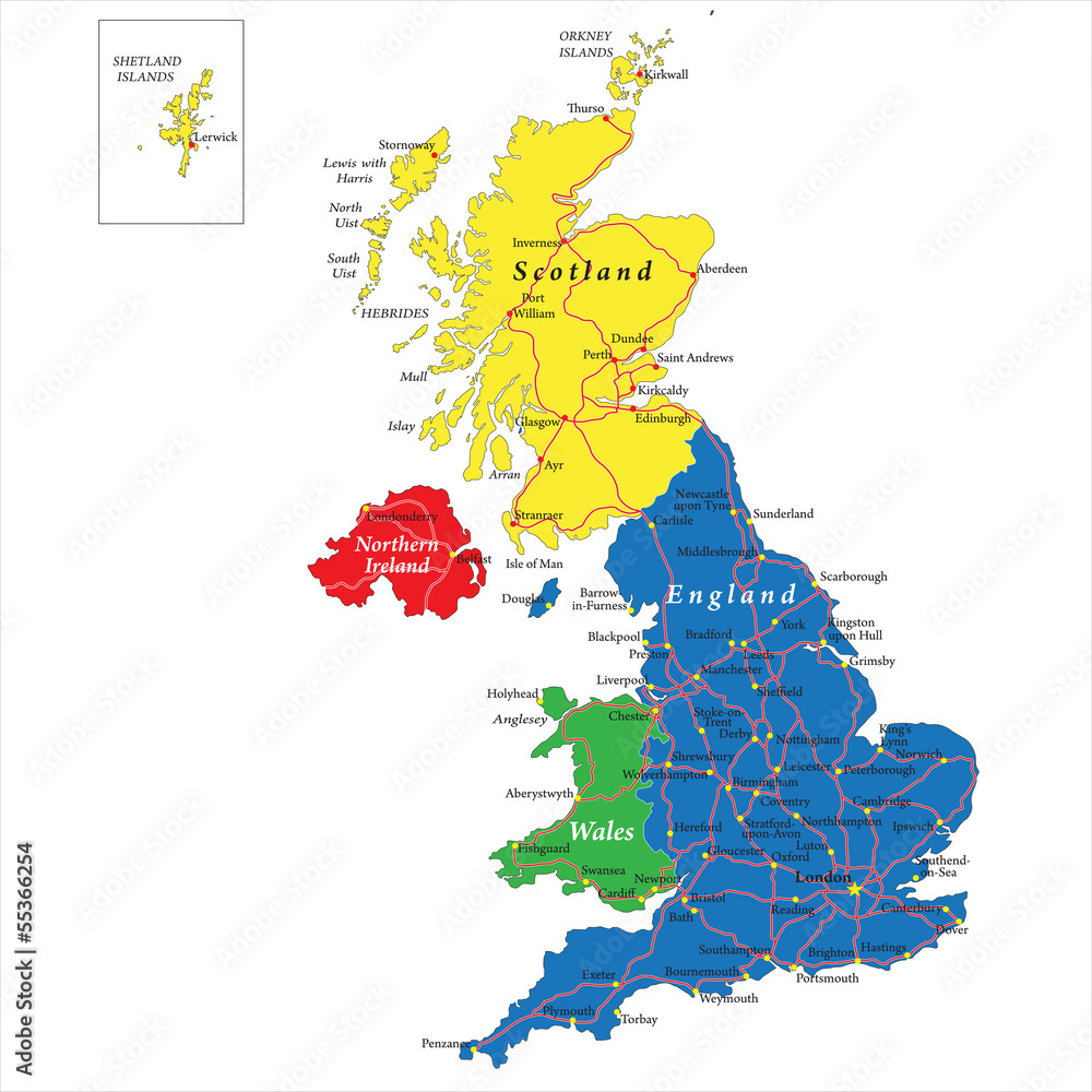 Poster, Wandbild England,Scotland,Wales And North Ireland Map, 40X40 Cm inside Map of Wales England Scotland and Ireland