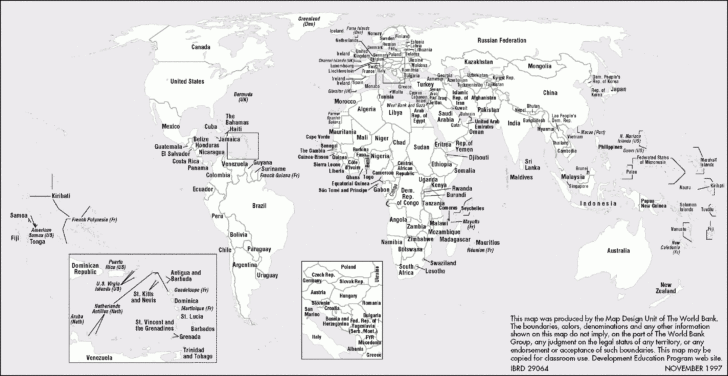 Black and White Printable World Map with Countries Labeled