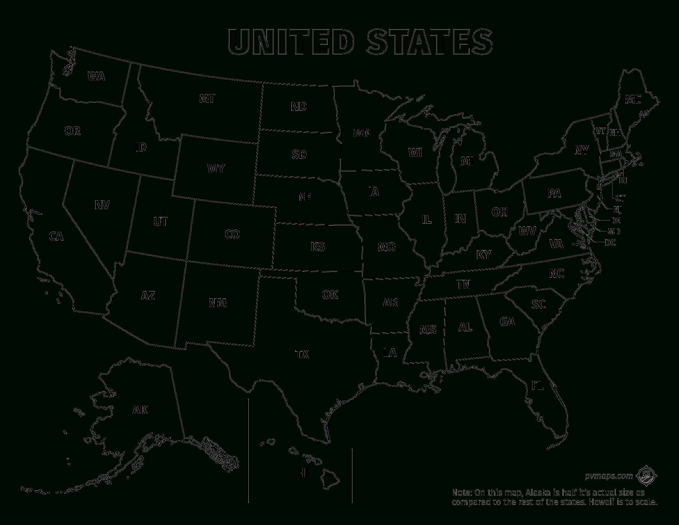 Printable Line Maps | Pvmaps for Free Printable Us Map With State Abbreviations