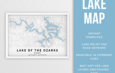 Printable Map Lake Of The Ozarks, Missouri - Instant Download regarding Printable Lake of the Ozarks Map