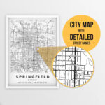 Printable Map Of Springfield, Missouri, Usa With Street Names   Instant  Download \ City Map \ Travel Gift \ City Poster \ Road Map Print   Etsy With Printable Map With Street Names