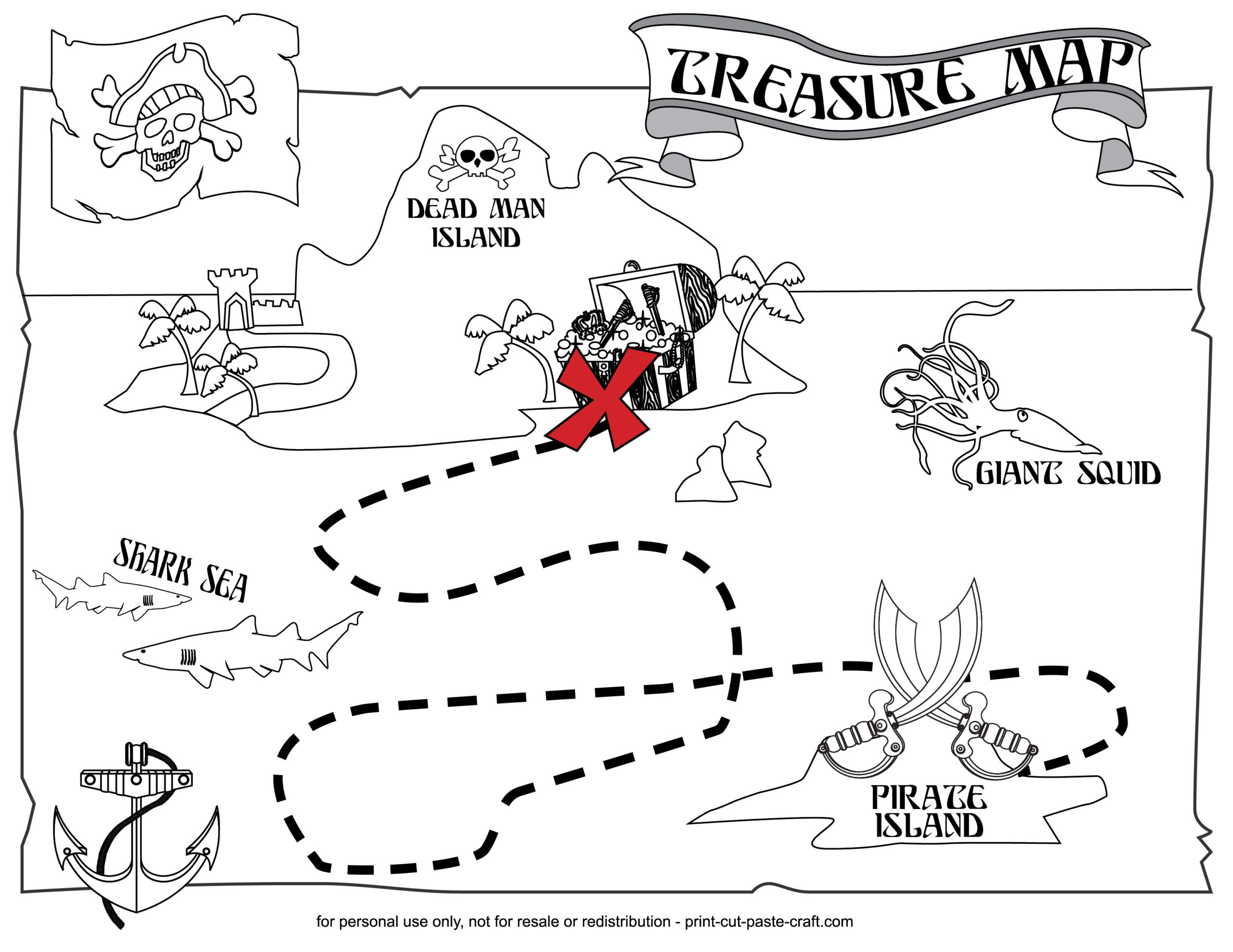 Printable Treasure Map | Print, Cut, Paste, Craft! with regard to Free Printable Treasure Map Coloring Page