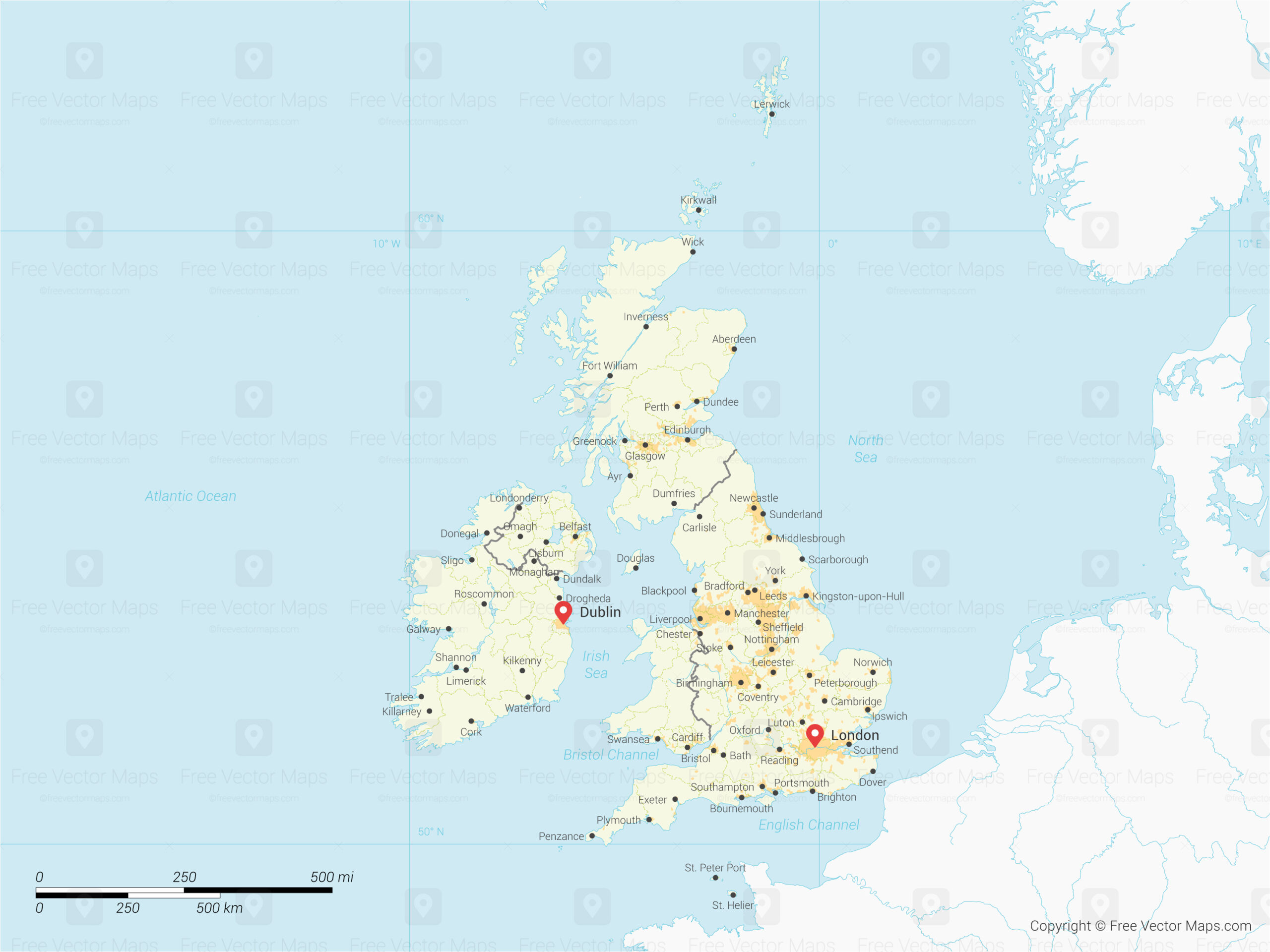 Printable Vector Map Of The United Kingdom &amp;amp; Ireland With Regions with Printable Map of Ireland and Scotland