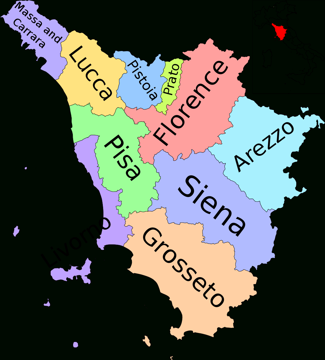 Provinces Of Tuscany for Map of Tuscany Italy with Towns